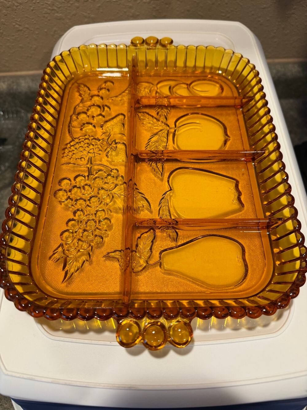 Vintage Indiana amber glass divided relish tray